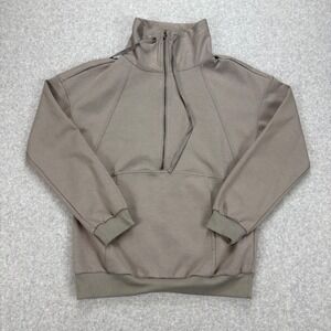 Fashion Quarter Zip Pullover Womens S Tan Sweatshirt Plain Minimalist Casual NWT